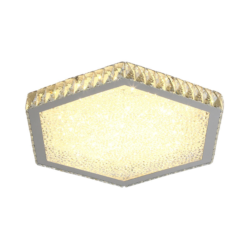 Hexagon Crystal Block Ceiling Lamp: Led Chrome Flush Mount For Warm/White Lighting