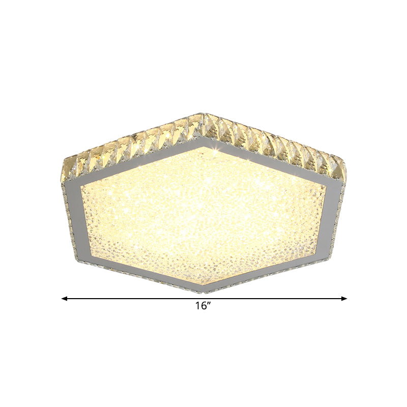 Hexagon Crystal Block Ceiling Lamp: LED Chrome Flush Mount for Warm/White Lighting