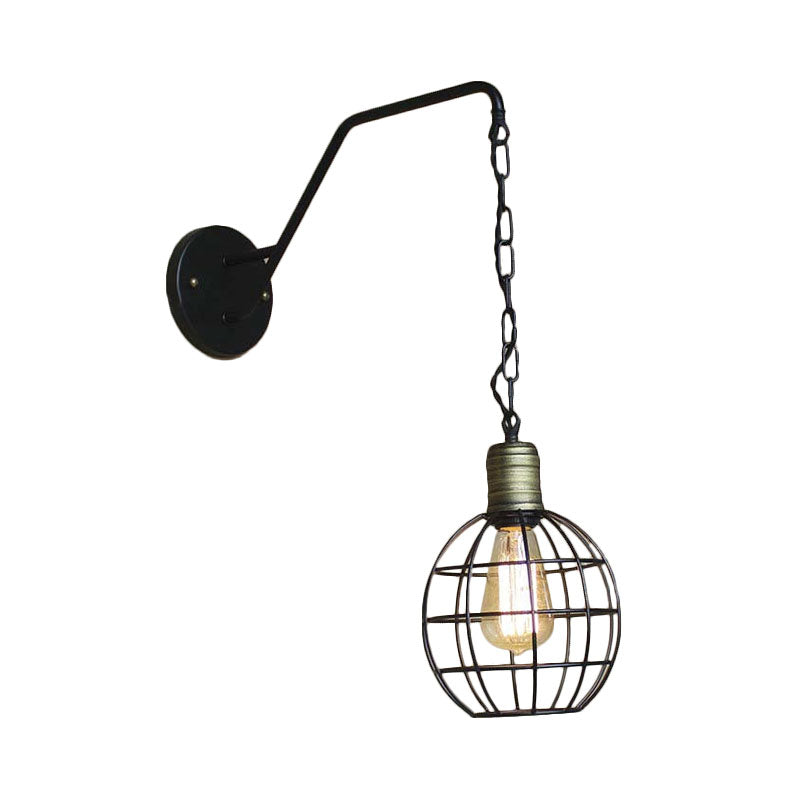 Industrial Style Black Triangle Globe Cage Sconce For Coffee Shop Wall Mount