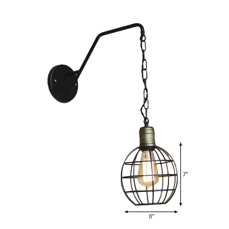 Industrial Style Black Triangle Globe Cage Sconce For Coffee Shop Wall Mount