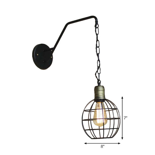 Industrial Style Black Triangle Globe Cage Sconce For Coffee Shop Wall Mount