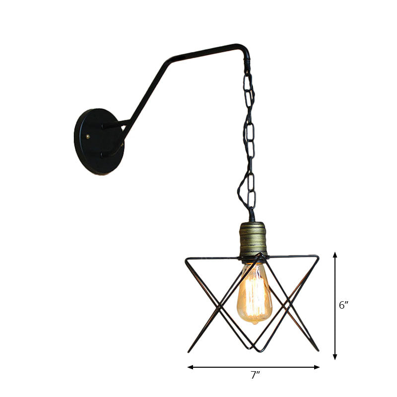 Industrial Style Black Triangle Globe Cage Sconce For Coffee Shop Wall Mount