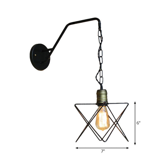 Industrial Style Black Triangle Globe Cage Sconce For Coffee Shop Wall Mount