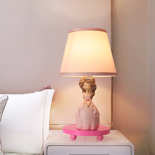 Princess Design Fabric Conical Table Lamp - Pink Nightstand Light With Cartoon Charm 1-Bulb