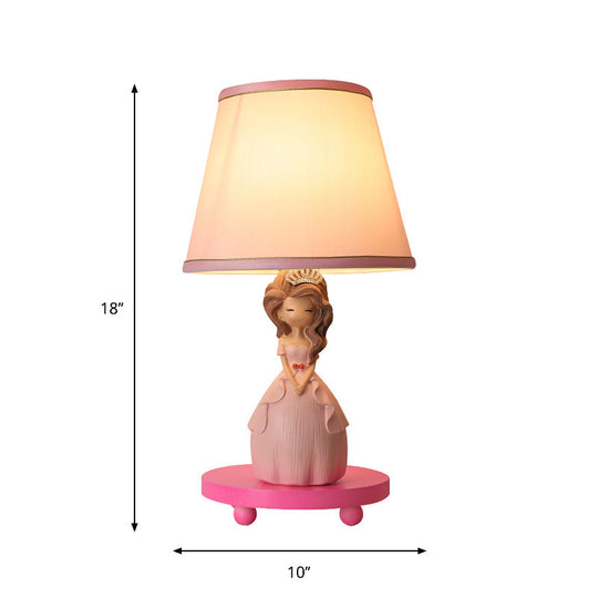 Princess Design Fabric Conical Table Lamp - Pink Nightstand Light With Cartoon Charm 1-Bulb