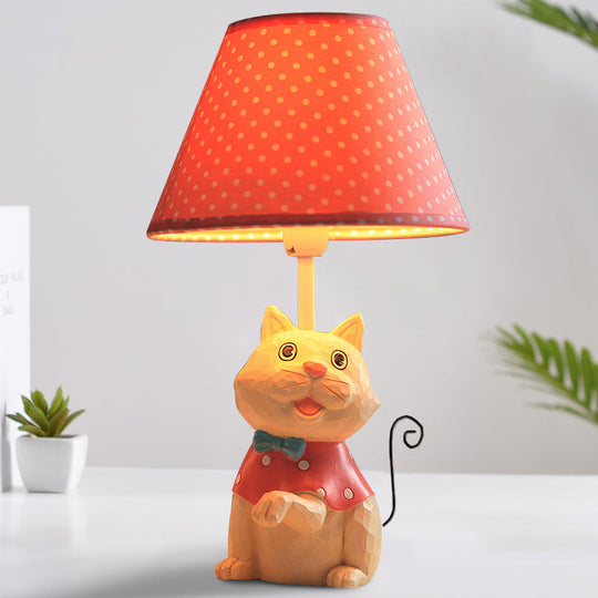 Pink/Blue Cone Reading Book Light: Cartoon Style Fabric Table Lamp With Spot Design And Cat Base