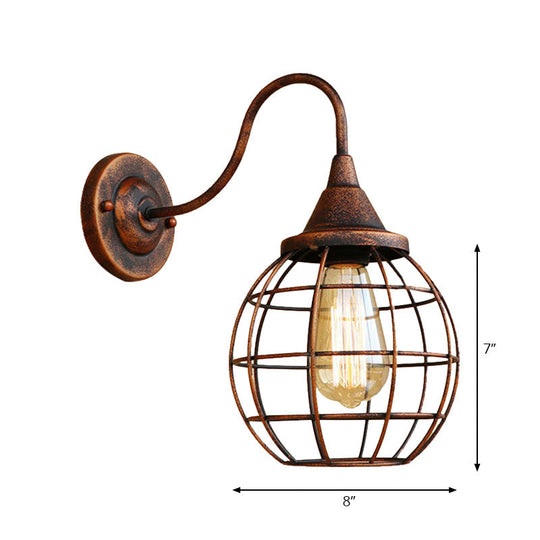 Rustic Gooseneck Wall Sconce With Ball Cage Rust/Black Finish