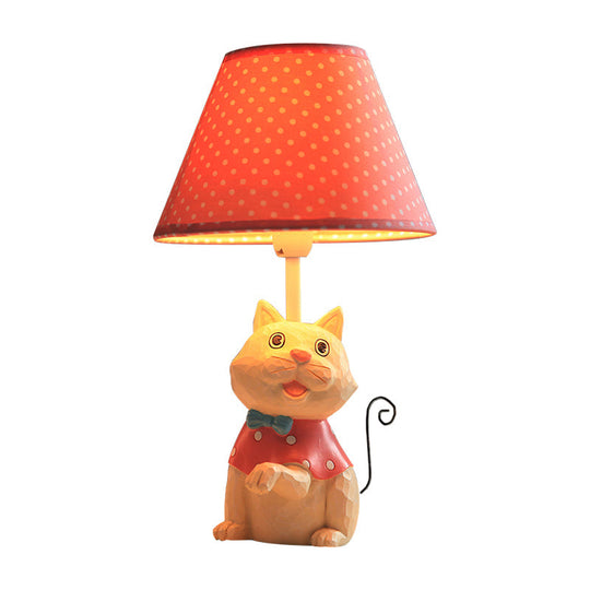 Pink/Blue Cone Reading Book Light: Cartoon Style Fabric Table Lamp With Spot Design And Cat Base