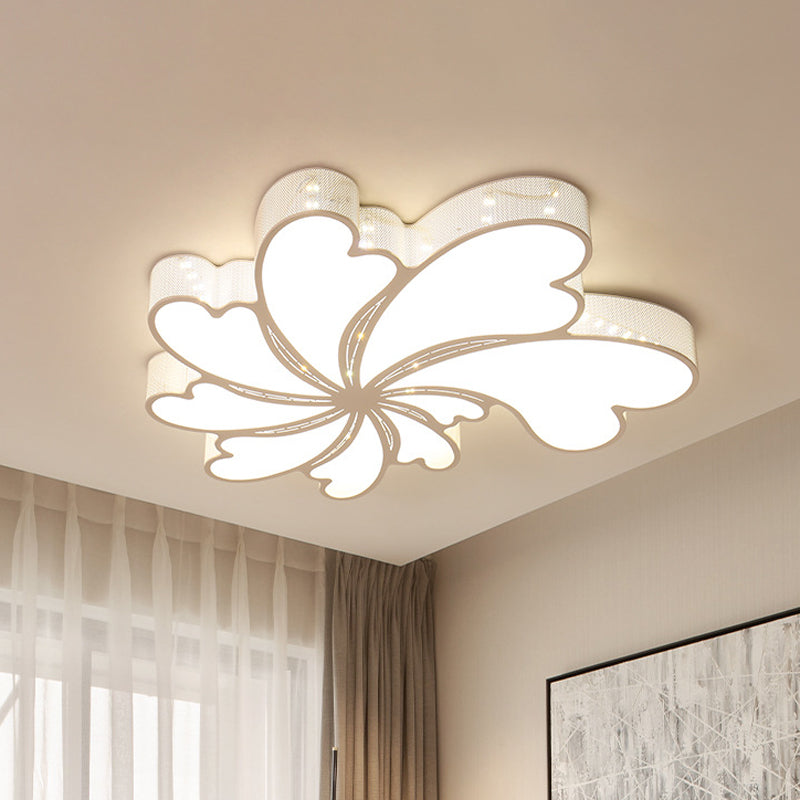 Modern Led Flower Bedroom Flush Mount Light In White With Iron Frame