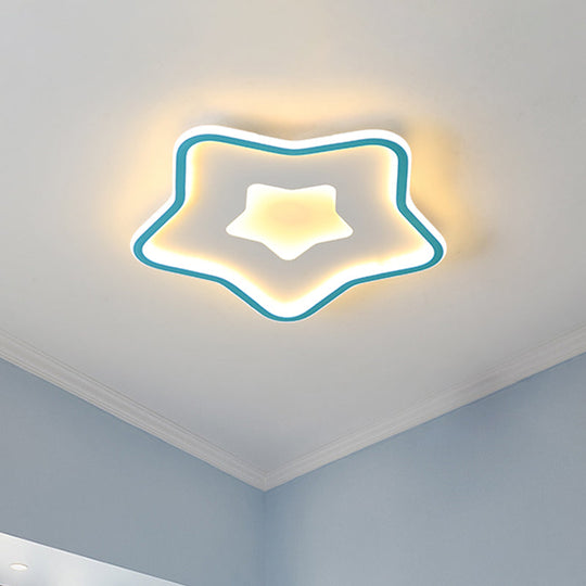 Kids Cartoon Star Led Ceiling Light In Pink/Blue - Flush Mount Design Blue