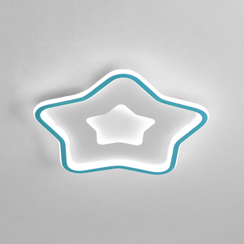 Kids' Cartoon Star LED Ceiling Light in Pink/Blue - Flush Mount Design