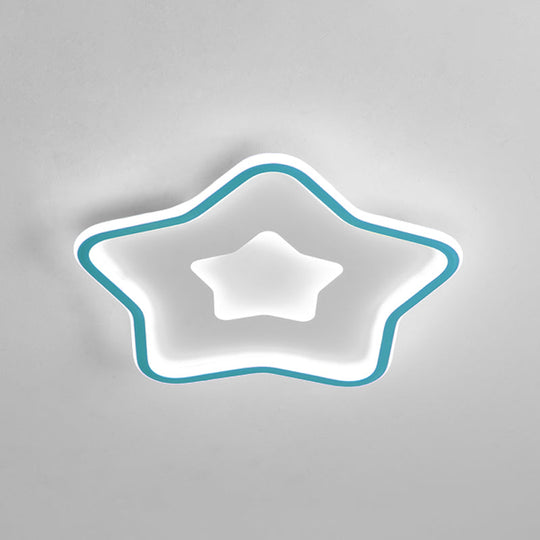 Kids Cartoon Star Led Ceiling Light In Pink/Blue - Flush Mount Design