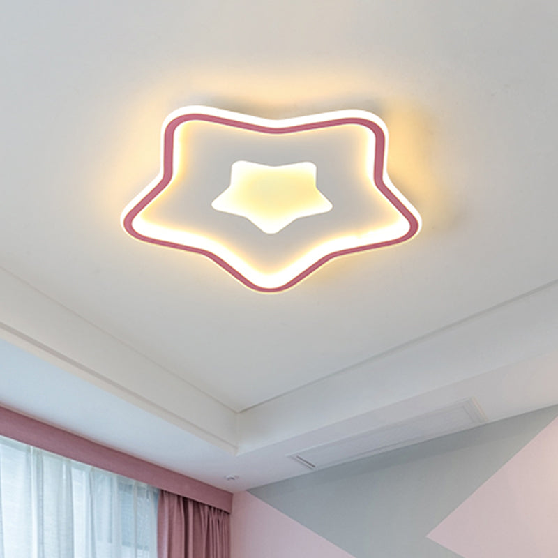 Kids' Cartoon Star LED Ceiling Light in Pink/Blue - Flush Mount Design