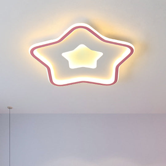 Kids' Cartoon Star LED Ceiling Light in Pink/Blue - Flush Mount Design