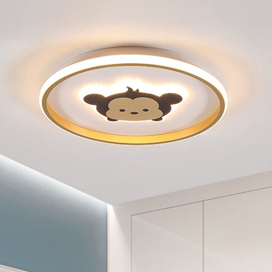 Gold/Coffee Crown & Monkey LED Ceiling Light for Kid's Bedroom