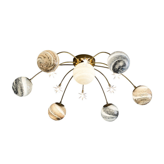 Golden Led Semi Flush Mount For Kids Bedroom Ceiling Lighting