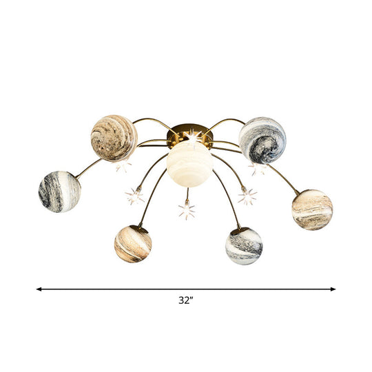 Golden Led Semi Flush Mount For Kids Bedroom Ceiling Lighting