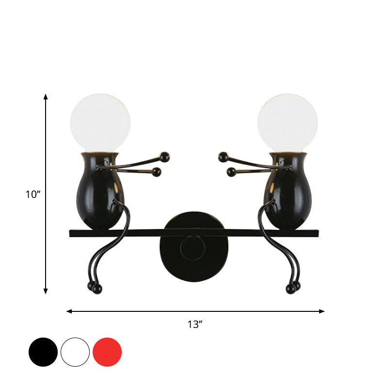 Child-Like 2-Head Wall Mount Lamp For Kids Black/White/Red Metal Light Fixture With Seesaw Arm