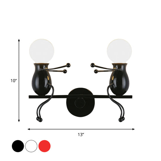 Child-Like 2-Head Wall Mount Lamp For Kids Black/White/Red Metal Light Fixture With Seesaw Arm