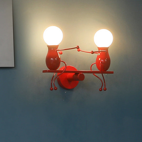 Child-Like 2-Head Wall Mount Lamp For Kids Black/White/Red Metal Light Fixture With Seesaw Arm Red