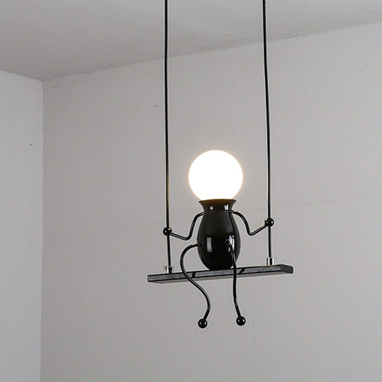 Cartoon Swing Kid Metal Chandelier Lamp - 1/2 Heads, Black/White Finish - Bedroom Hanging Light Fixture