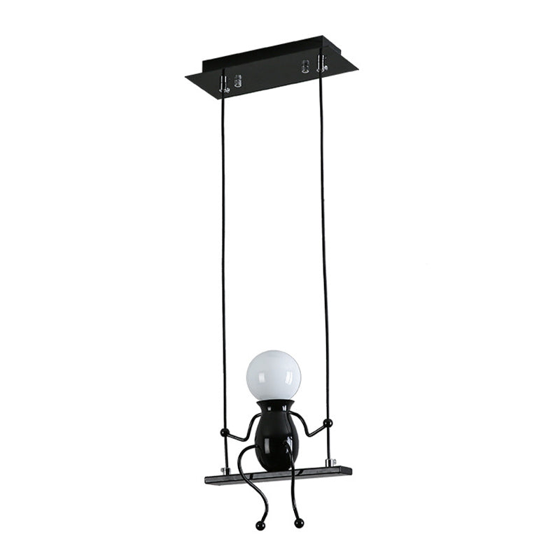 Cartoon Swing Kid Metal Chandelier Lamp - 1/2 Heads, Black/White Finish - Bedroom Hanging Light Fixture