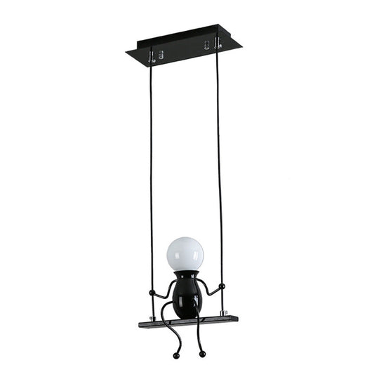 Cartoon Metal Chandelier Lamp - Swing Kid 1/2 Heads Black/White Finish Bedroom Hanging Light Fixture