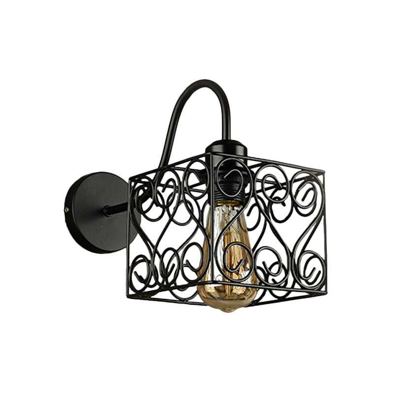 Vintage Industrial Metal Cage Wall Sconce - Square/Diamond Design Black Finish