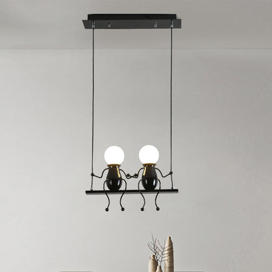 Cartoon Swing Kid Metal Chandelier Lamp - 1/2 Heads, Black/White Finish - Bedroom Hanging Light Fixture