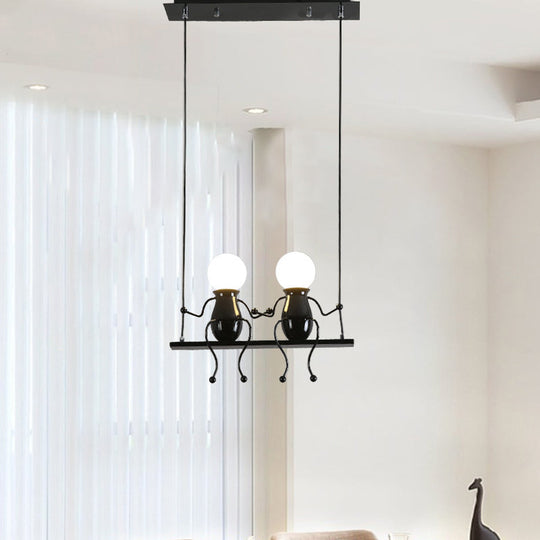 Cartoon Swing Kid Metal Chandelier Lamp - 1/2 Heads, Black/White Finish - Bedroom Hanging Light Fixture