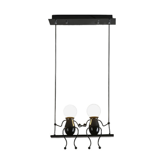 Cartoon Metal Chandelier Lamp - Swing Kid 1/2 Heads Black/White Finish Bedroom Hanging Light Fixture