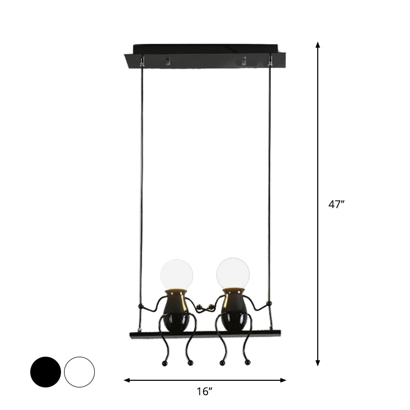 Cartoon Swing Kid Metal Chandelier Lamp - 1/2 Heads, Black/White Finish - Bedroom Hanging Light Fixture