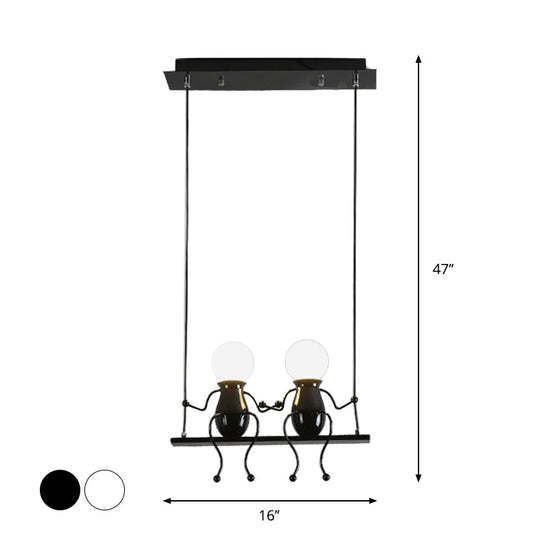 Cartoon Metal Chandelier Lamp - Swing Kid 1/2 Heads Black/White Finish Bedroom Hanging Light Fixture