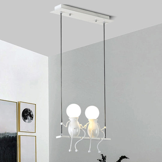 Cartoon Metal Chandelier Lamp - Swing Kid 1/2 Heads Black/White Finish Bedroom Hanging Light Fixture