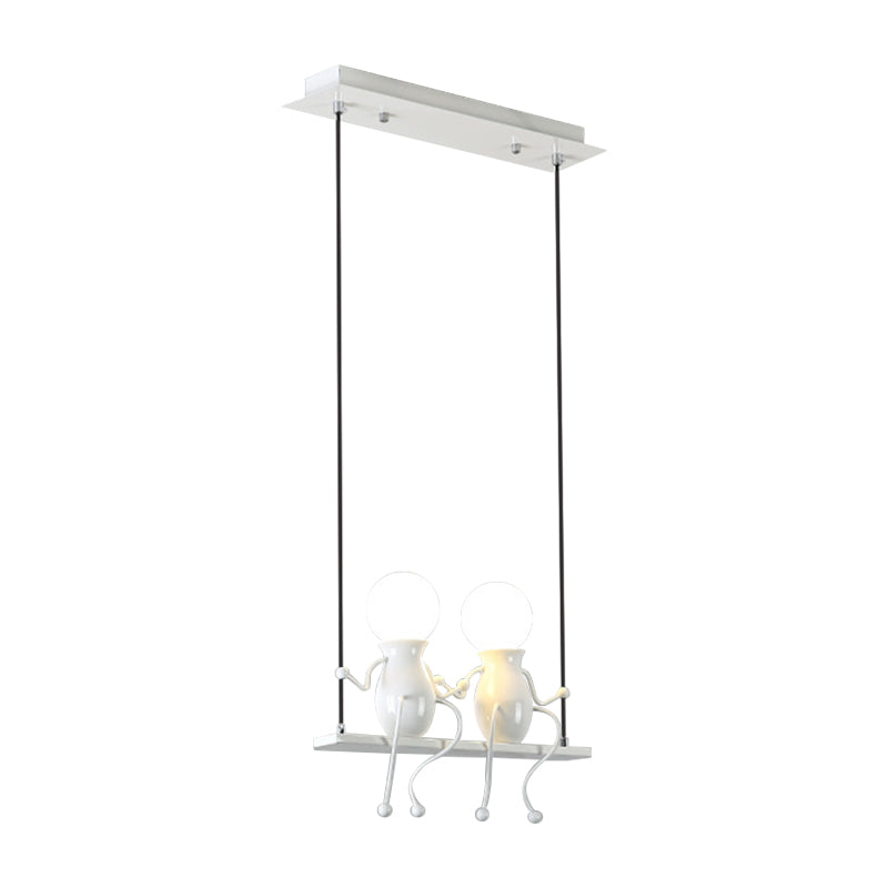 Cartoon Metal Chandelier Lamp - Swing Kid 1/2 Heads Black/White Finish Bedroom Hanging Light Fixture