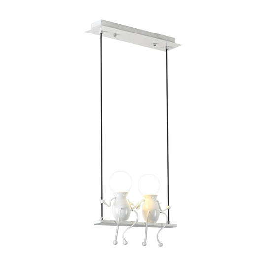 Cartoon Metal Chandelier Lamp - Swing Kid 1/2 Heads Black/White Finish Bedroom Hanging Light Fixture