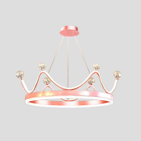 Metallic Crown Led Chandelier With Crystal Bead Décor - Nordic Style Pendant Lighting (Pink/Gold)