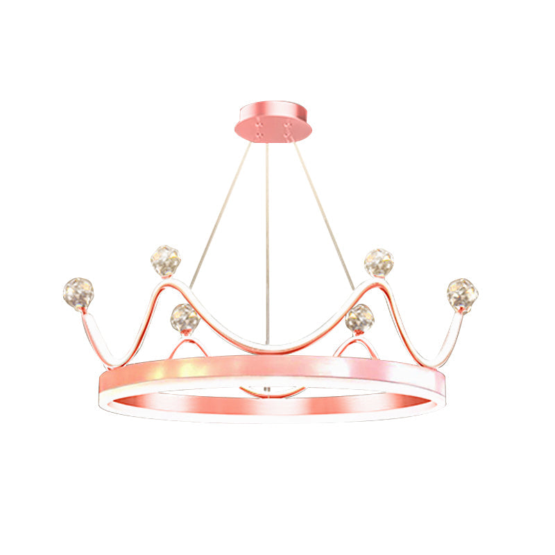 Metallic Crown Led Chandelier With Crystal Bead Décor - Nordic Style Pendant Lighting (Pink/Gold)