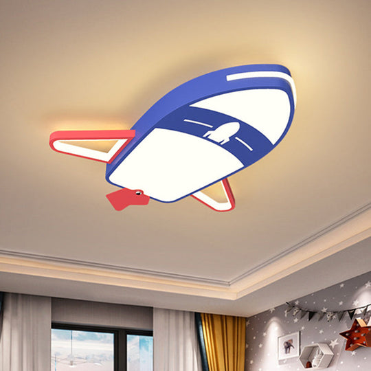 Cartoon Plane LED Blue Flush Mount Light Fixture for Boys Bedroom