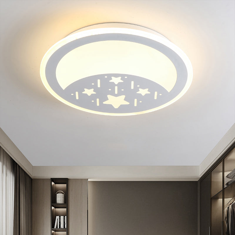 Metallic LED Bedroom Flush Mount Lamp with Moon, Star, and Heart Designs for Kids' Rooms