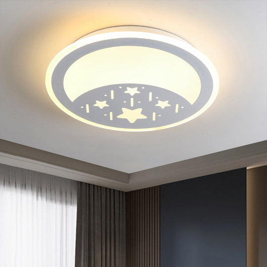 Metallic LED Bedroom Flush Mount Lamp with Moon, Star, and Heart Designs for Kids' Rooms