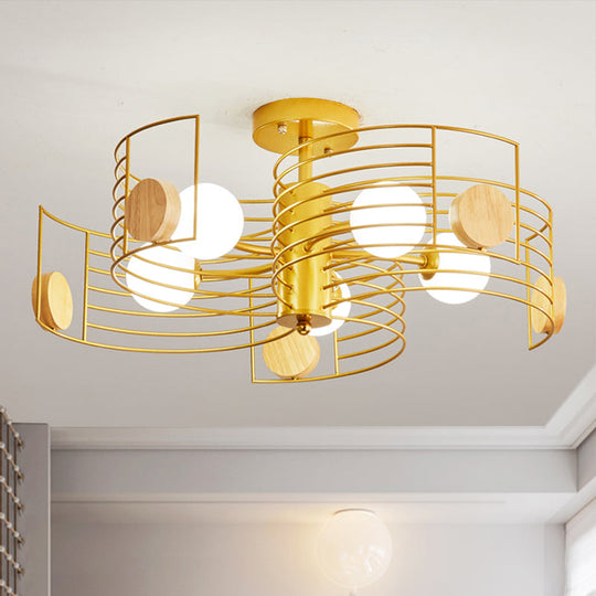 Spiral Kids LED Semi Flush Mount Ceiling Light with Metallic Pink/Gold Finish and White Glass Shade