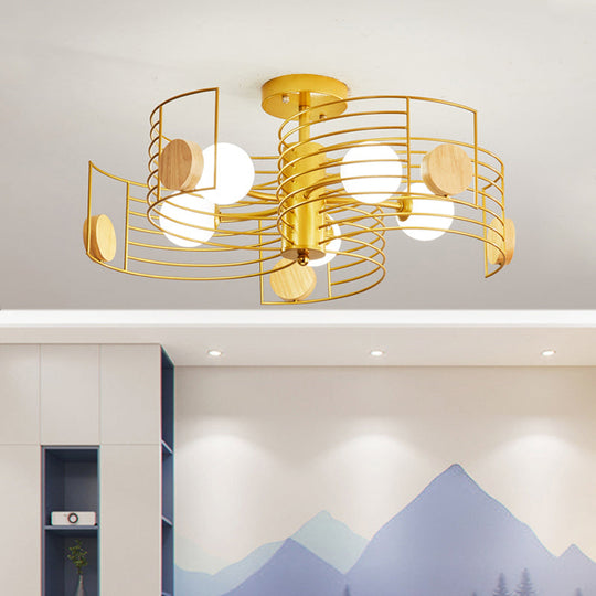 Spiral Kids LED Semi Flush Mount Ceiling Light with Metallic Pink/Gold Finish and White Glass Shade