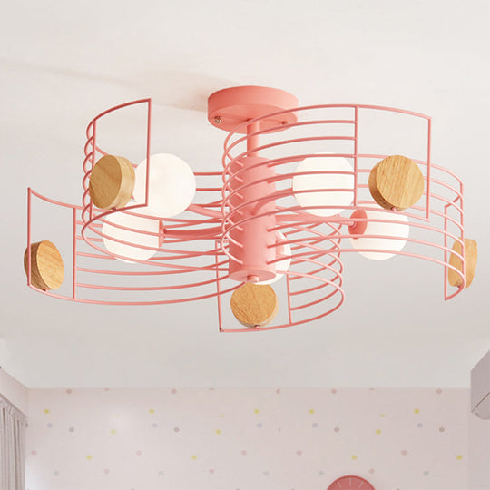 Spiral Kids LED Semi Flush Mount Ceiling Light with Metallic Pink/Gold Finish and White Glass Shade