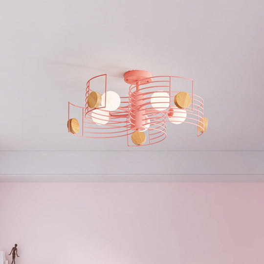 Spiral Kids LED Semi Flush Mount Ceiling Light with Metallic Pink/Gold Finish and White Glass Shade