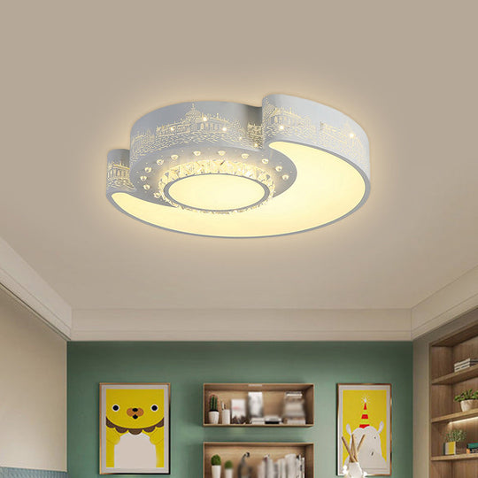 Modern LED Flush Mount Light Fixture for Floral Bedroom in White