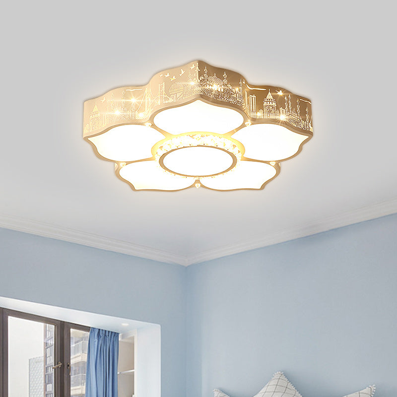 Modern LED Flush Mount Light Fixture for Floral Bedroom in White