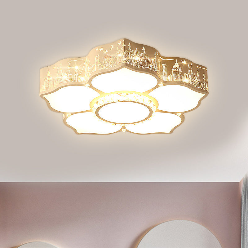 Modern LED Flush Mount Light Fixture for Floral Bedroom in White