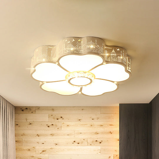 Modern LED Flush Mount Light Fixture for Floral Bedroom in White