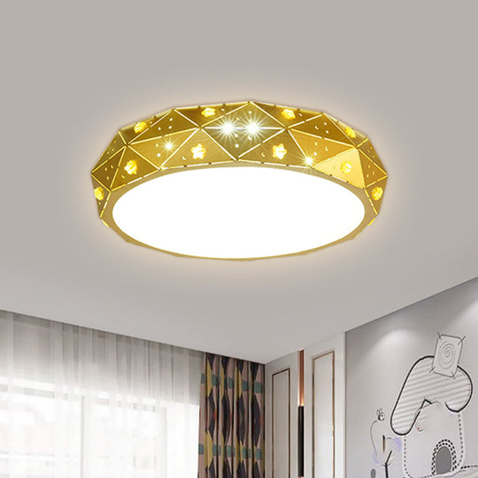 Kids Led Acrylic Geometric Flush Mount Light With Star Pattern - Pink/Blue/Gold Gold